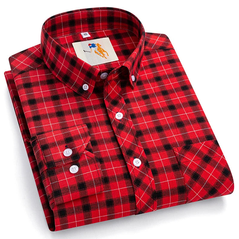 Men Cotton Casual Shirts Plus Size Long Sleeve Striped Plaid Man's Clothing Daily Easy Care Fashion Business Dress Smart Shirts