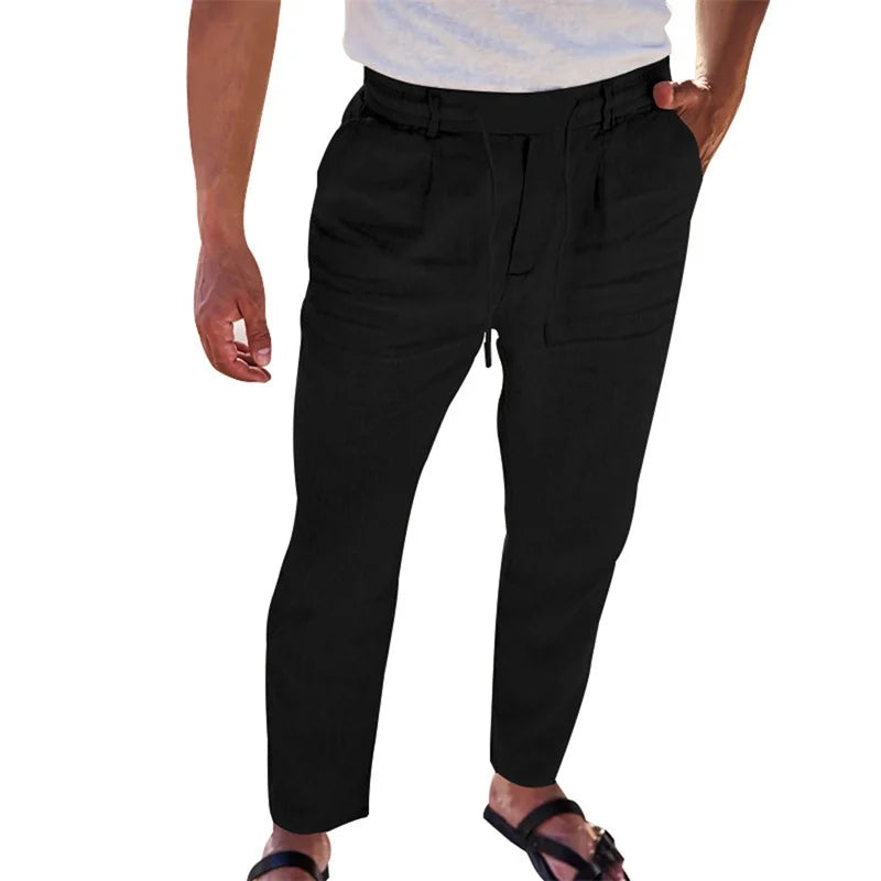 Men s Lightweight Linen Trousers with Adjustable Drawstring Waistband and Straight Leg Design for Comfortable Summer Wear
