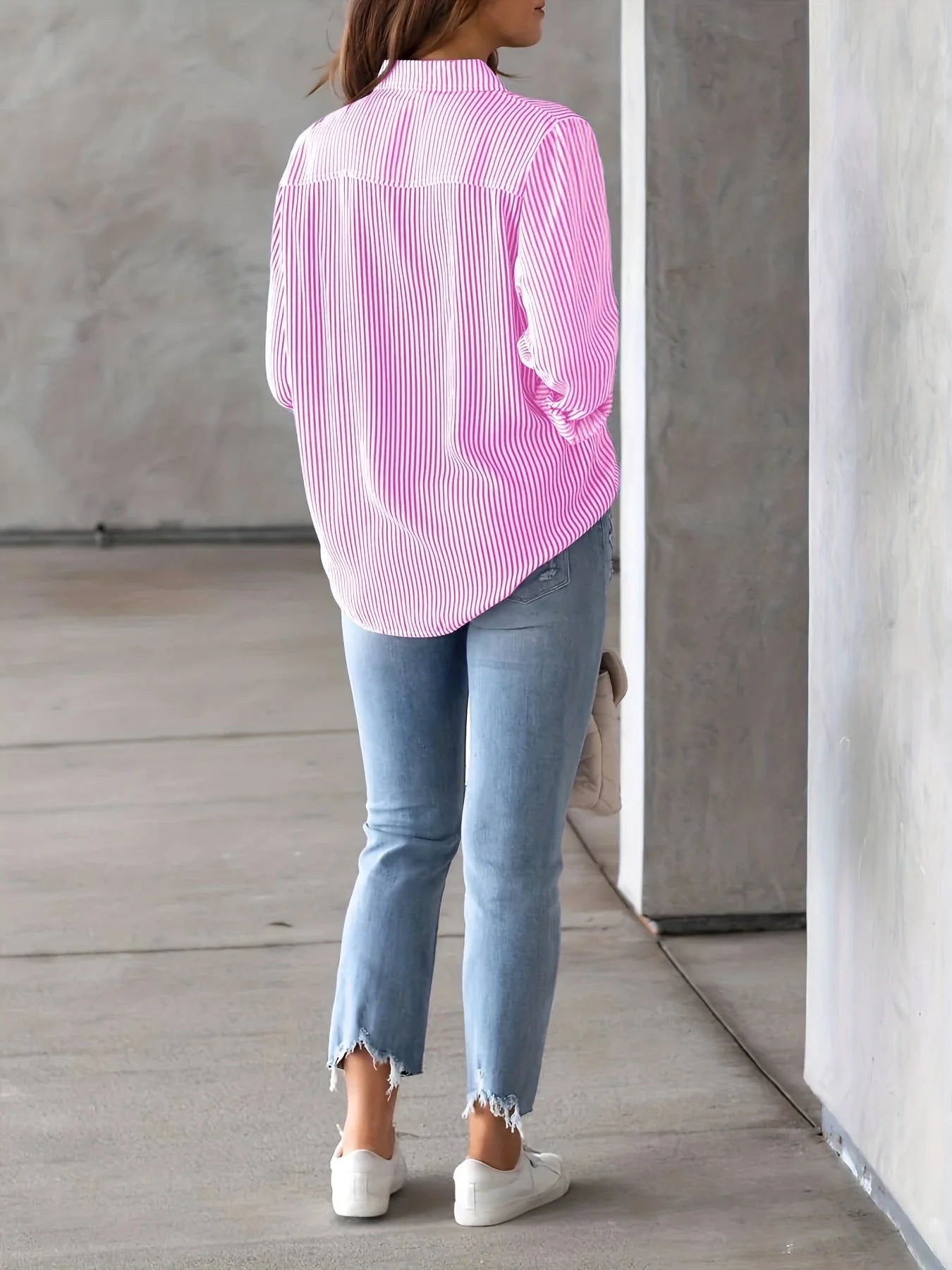 Women's striped shirt with pockets-long sleeves, casual and comfortable, suitable for all seasons