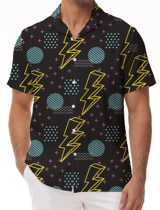 KYKU 80s Costume 90s Clothes Hawaiian Shirt for Men Button Down Shirts Short Sleeve Retro Disco Outfits