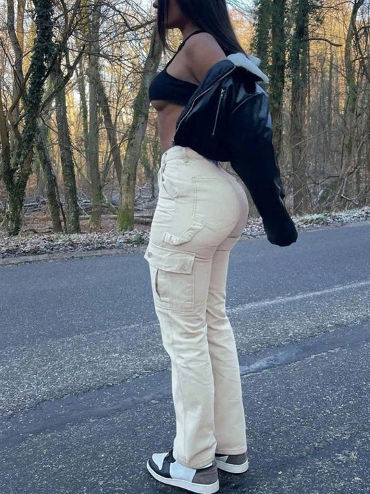 2025 Women's Cargo Pants High Waisted Casual Work Pants Baggy Stretchy Straight Leg Tactical Pants Streetwear Y2K Fashion