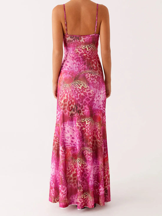 Women s Elegant Floral Print Sleeveless Maxi Dress with  Fit Spaghetti Straps for Summer Beach Party Wear