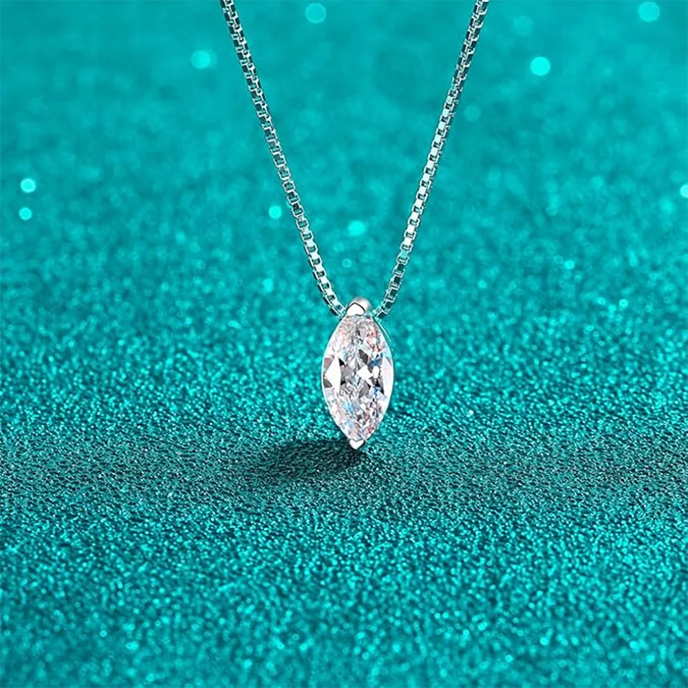New 5*10mm 1CT Marquise Cut Moissanite Diamond Necklace for Women Certified 925 Sterling Silver Neck Chain Party Jewelry Gift