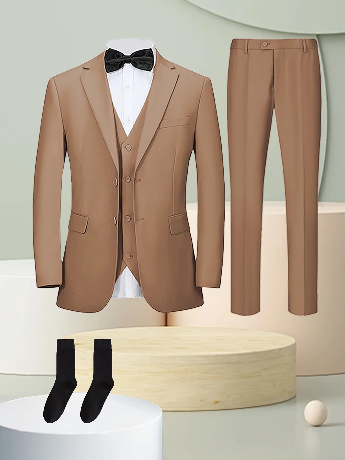 4PCS Men's Formal Tuxedo Set: Vest + Pants + Socks | Classic Solid Suit for Business/Party/Interview