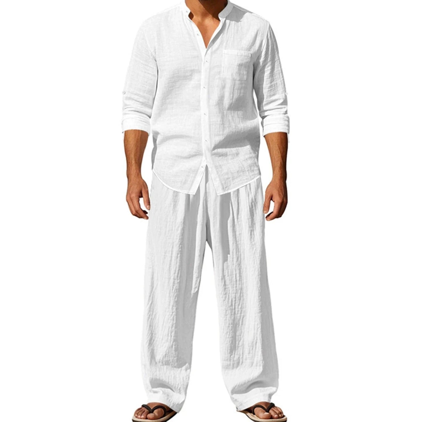 Men s Cotton Summer Outfits Sets Lightweight Breathable Short Sleeve Shirt and Shorts 2 Pcs Set for Beach Vacation