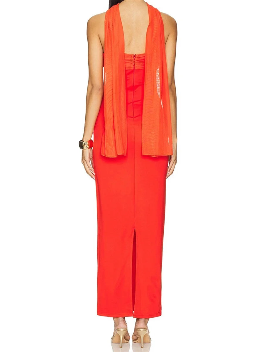 Elegant Off-Shoulder Maxi Dress with Side Slit and Tie Waist Detail Perfect for Summer Parties and Events