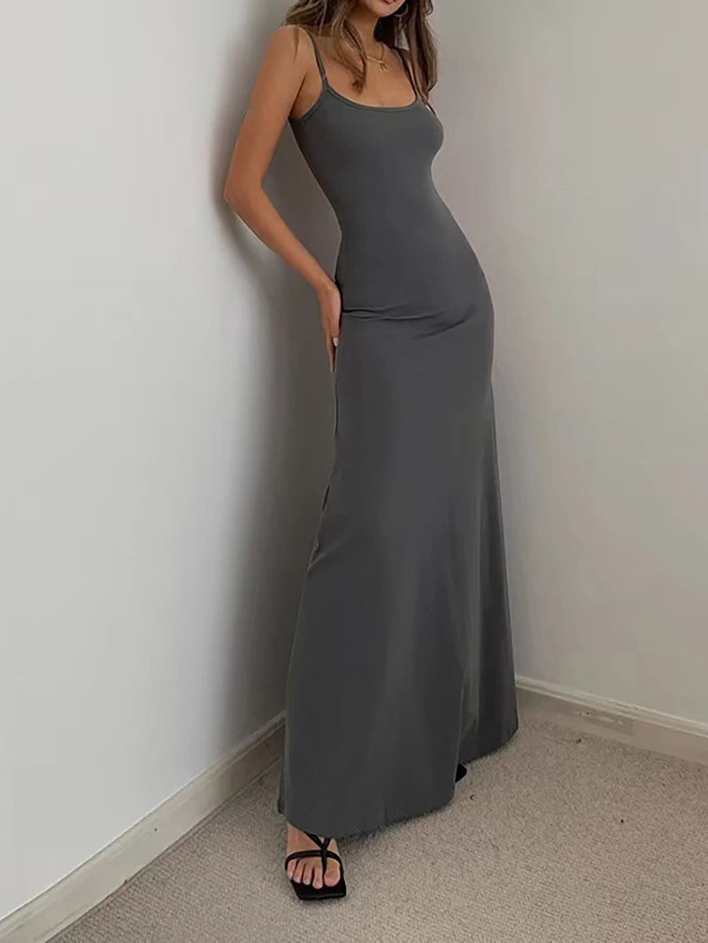 Woman Spring Summer Bodycon Dress Female Sexy Sleeveless Spaghetti Strap Sheath Dress Elegant Backless Evening Dress Long Skirt