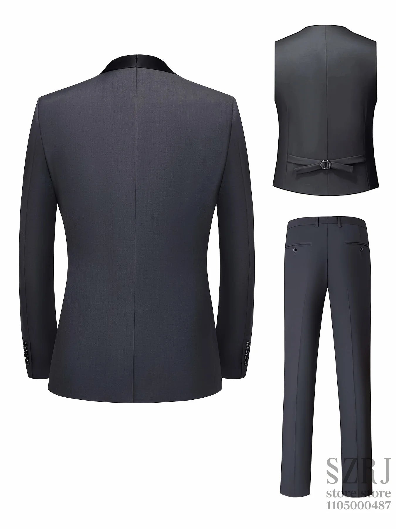 Men'S 4pcs Tuxedo Suit: Jacket, Vest, Dress Pants &Pocket Square