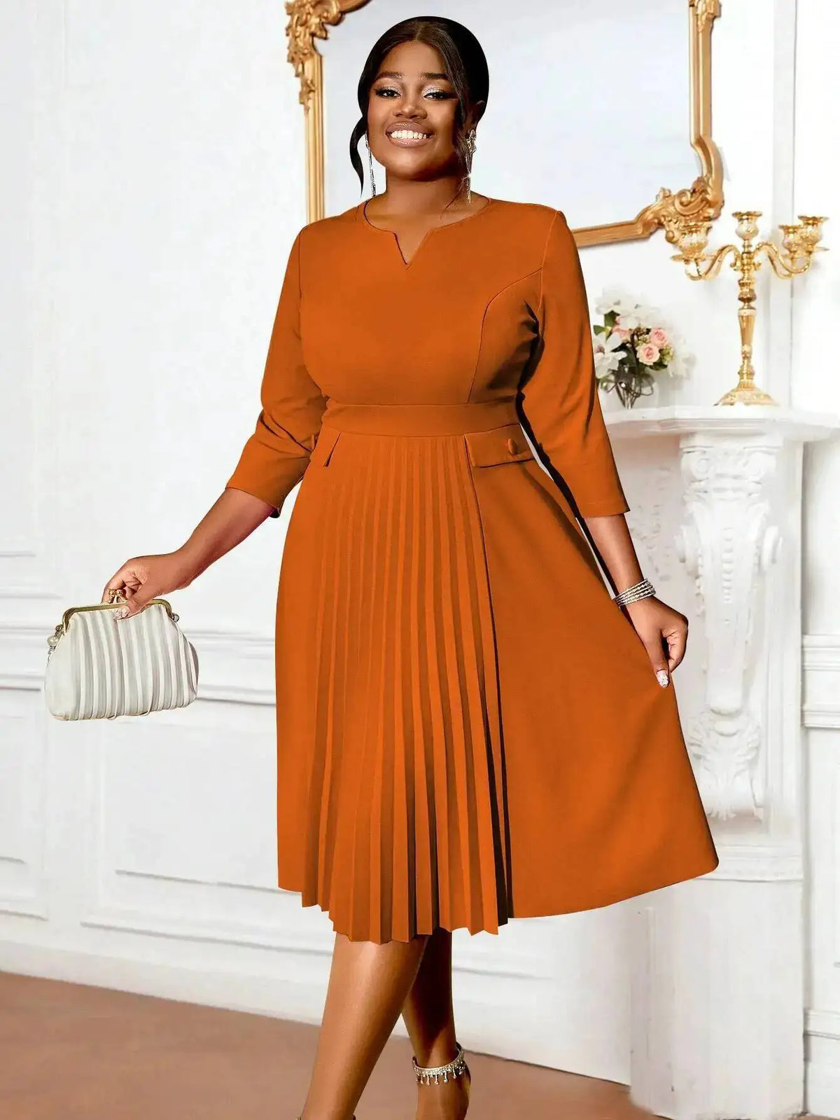 Am040920 Fashionable Pleated Skirt Solid Color Pleated Plus Size Dress Plus Size Dresses 2025 Party Summer Elegantes Casual Y2K