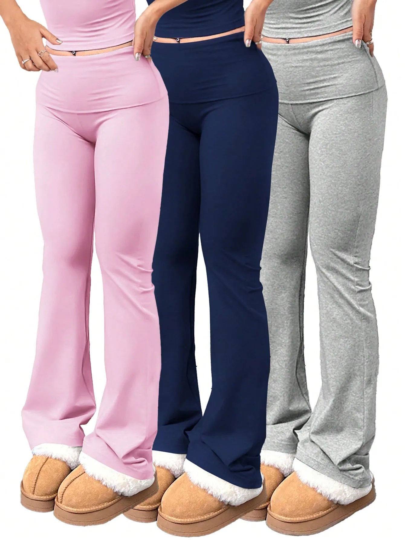 3pcs/Set Women's Yoga Pants - Elastic Waist, High-Waisted Flare/Bootcut Leggings for Gym/Workout/Casual