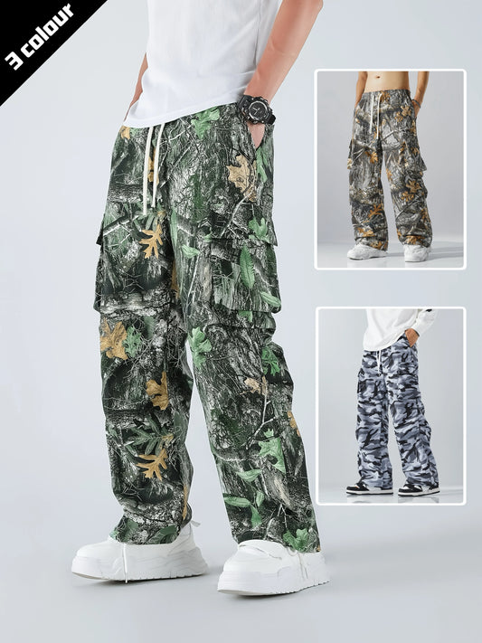 Men's Three-color Casual Camouflage Leaf Pattern Sport Belt Side Pocket Casual Sport Pants