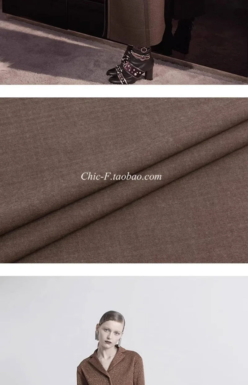 Coffee Colored Herringbone Spun Wool Fabric Retro British Style Suit Jacket Pants Neat Top Simple Fashion Clothing Fabric