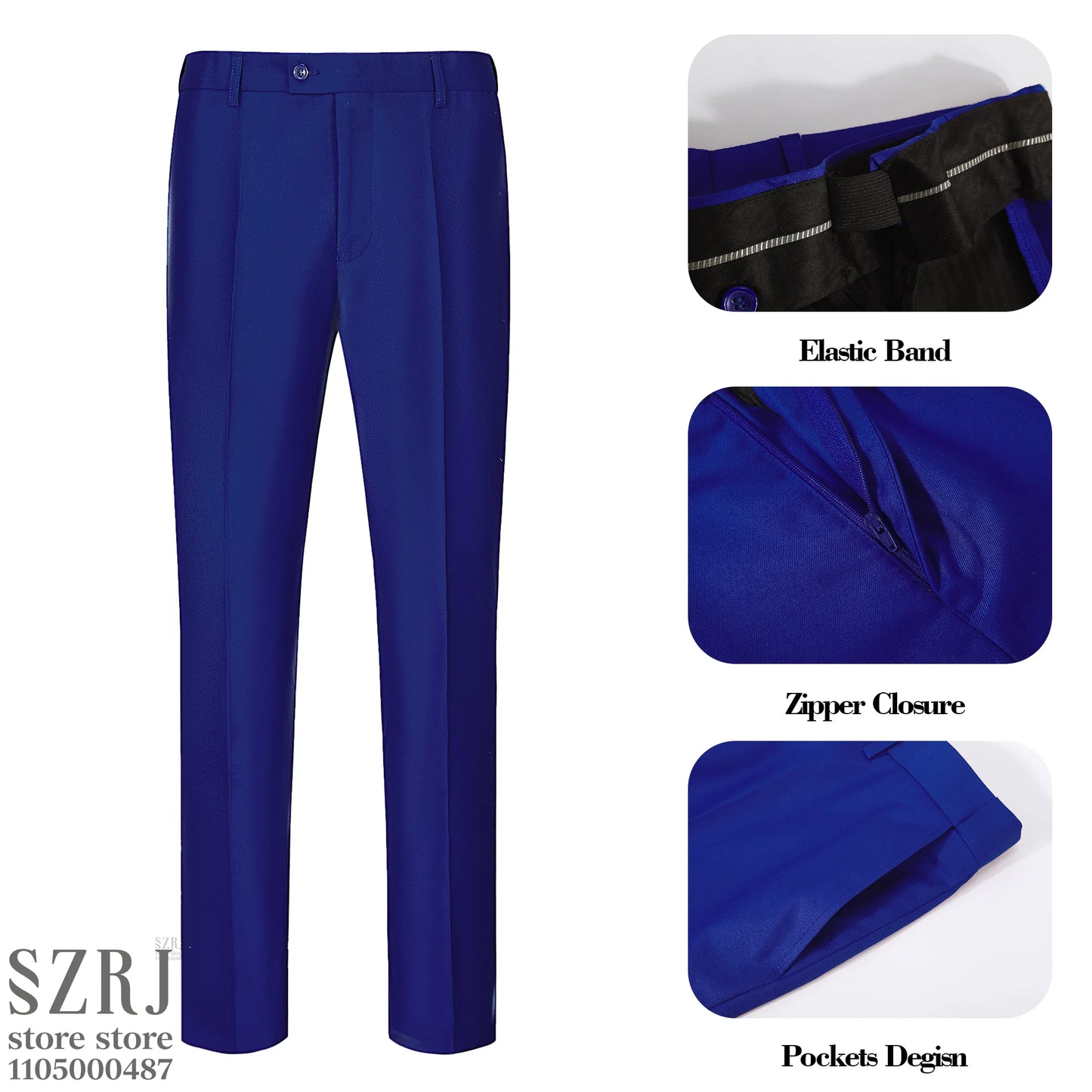 Men's 4-Piece Suit: Jacket+Vest+Pants+Blue Spotted Tie.Gentleman Style, Premium, Tailored. For Business, Parties, Weddings.