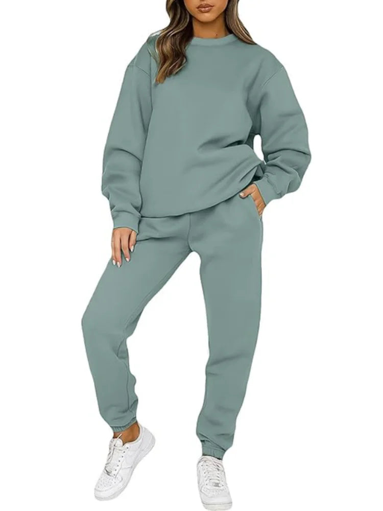 Casual Sets for Women 2 Piece Sweatsuit Outfits Long Sleeve Simple Commuting Pants Set Tracksuit