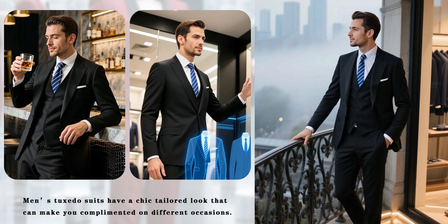 4PCS Men's Formal Tuxedo Set: Vest + Pants + Socks | Classic Solid Suit for Business/Party/Interview