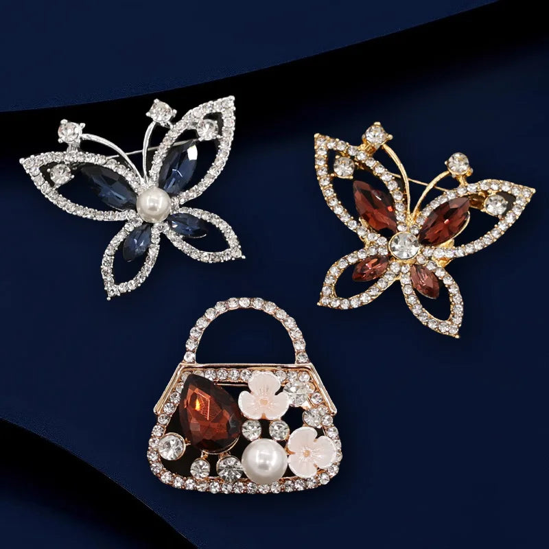9Pcs/Pack Luxurious Elegant Metal Brooch Ladies' Flower Pearl Butterfly Sun Brooch Cloth Scarf Jewelry Accessories