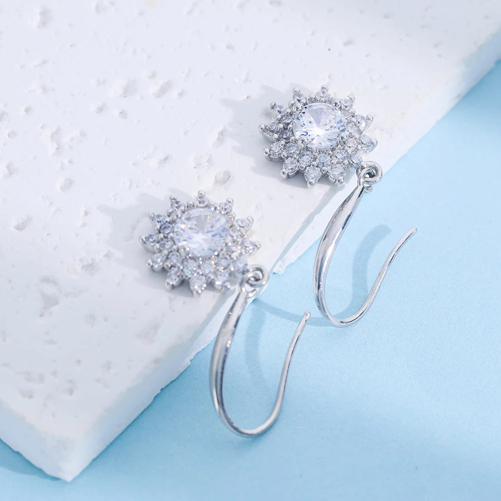 925 Sterling Silver 0.5 carat * 2 Moissanite Sunflower Earrings Sunny Fashion Elegant Female Mother's Day Gift for Mom USA Stock