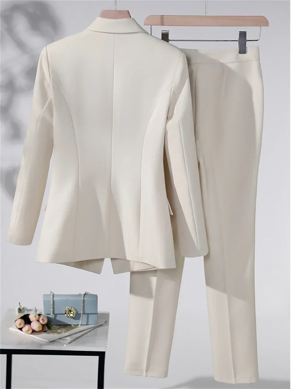 Women Formal Pant Suit 2023 New in Red Black Blue Office Apricot Office Ladies Work Female Blazer Jacket and Trouser 2 Piece Set