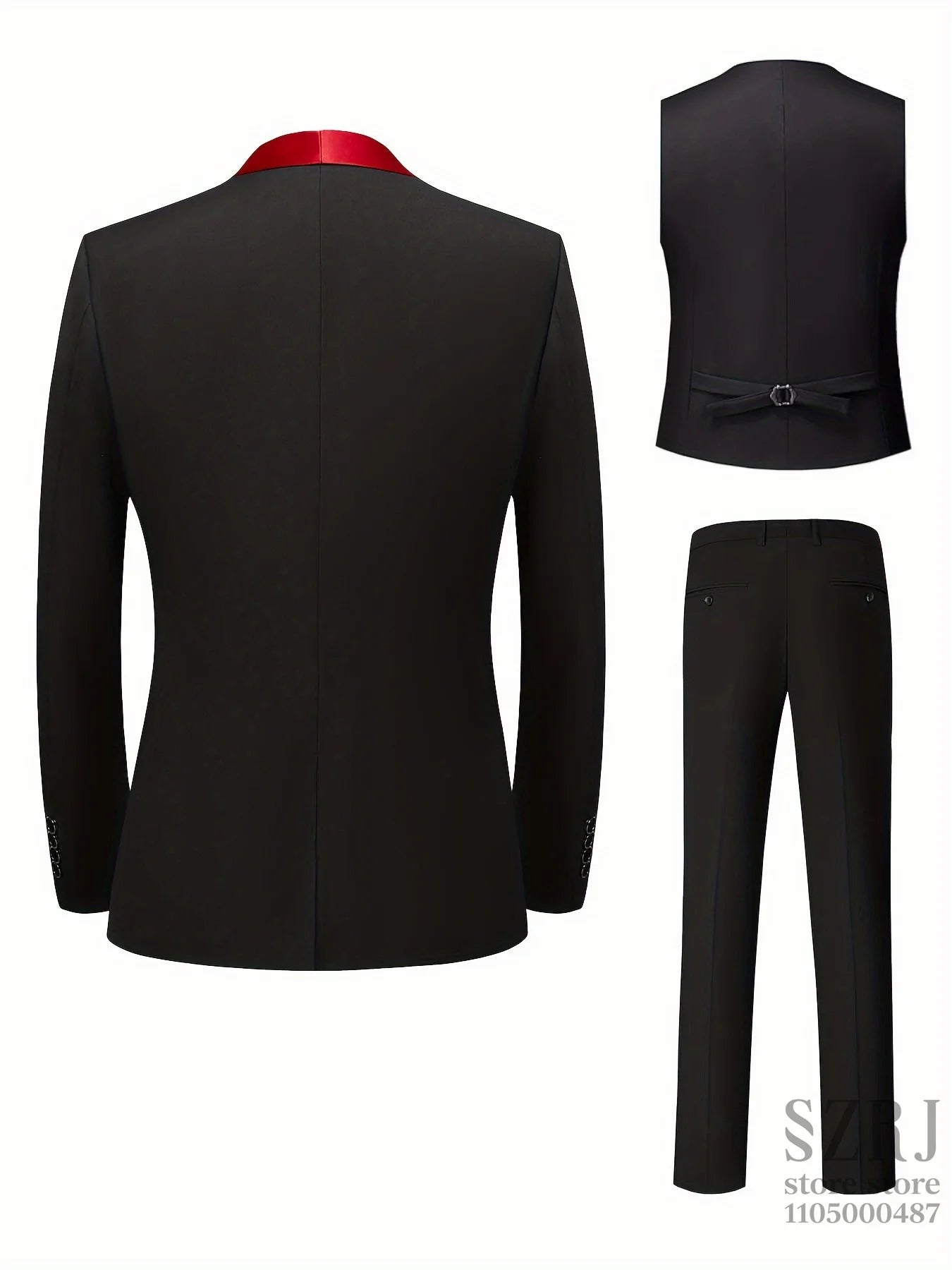 Men'S 4pcs Tuxedo Suit: Jacket, Vest, Dress Pants &Pocket Square
