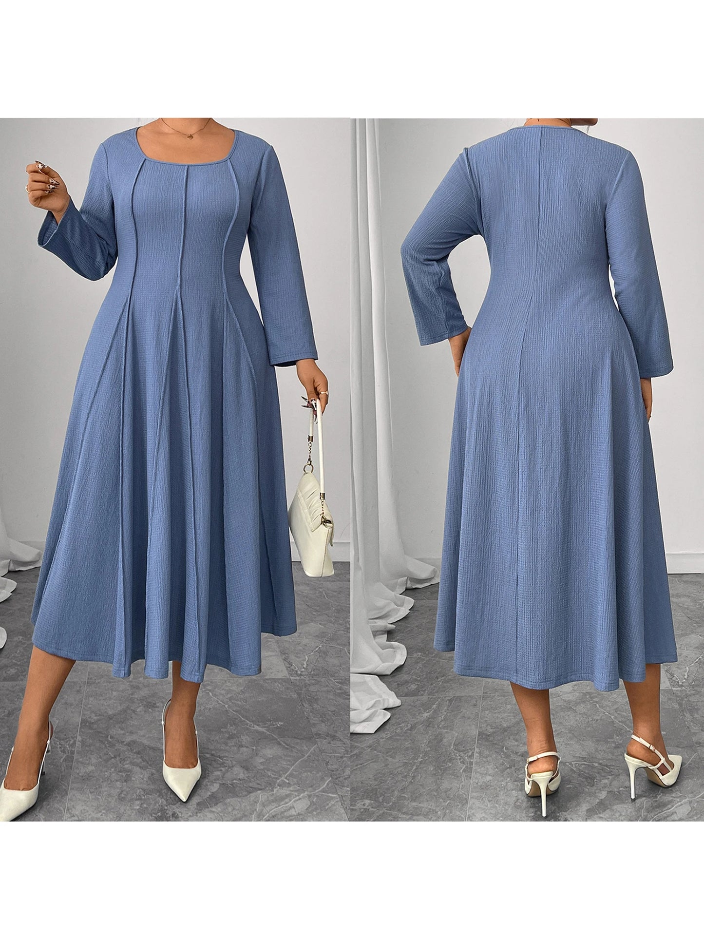 Women s Plus Size Maxi Dress with V-Neck and Floral Print Elegant Long Sleeve A-Line Dress for Casual and Workwear