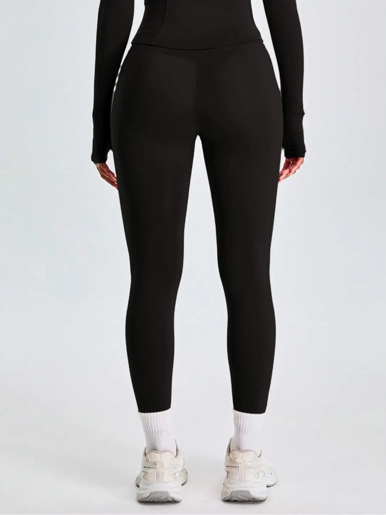 Fitfemme Two-piece Set Women's Solid Zip UpMock Neck Sports Jacket & HighWaist Leggings Set, SportyBreathable Quick Drying