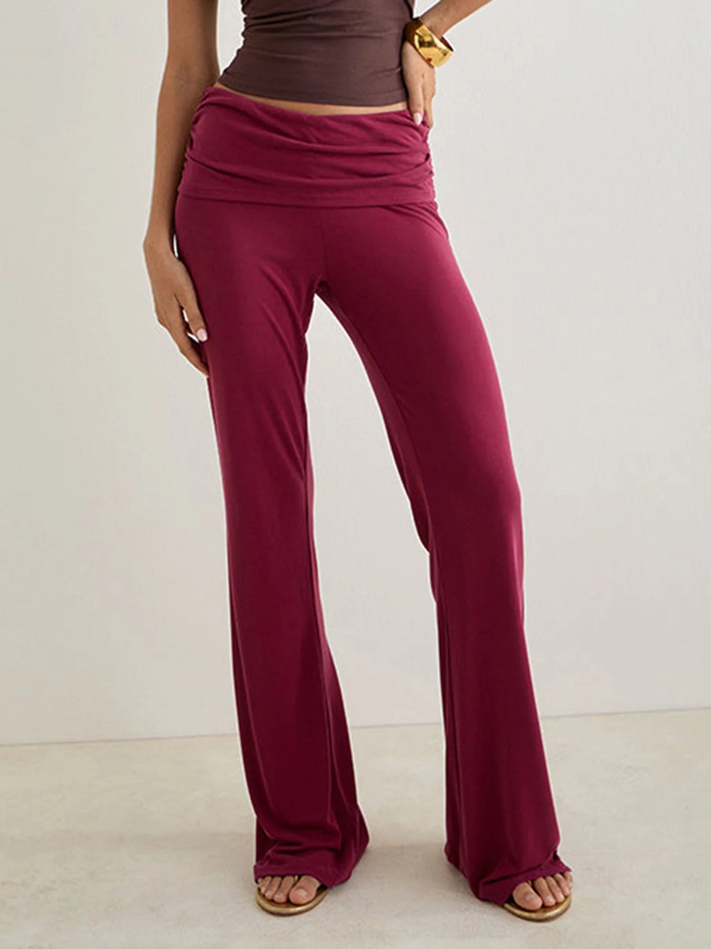 Women s High Waisted Wide Leg Pants Elegant Flare Trousers for Formal Events and Office Wear