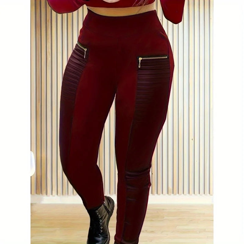 Casual Solid Color Slim Fit Patchwork Large Size Pants