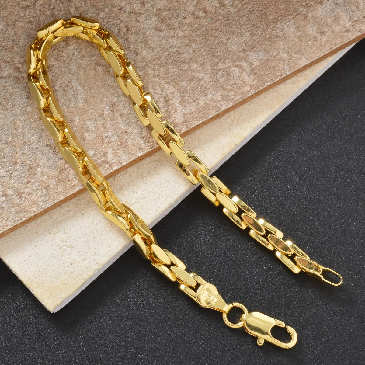 Luxury 24K 9999 Pure Gold real gold Rice Grain Shape Square Bracelet Simple plain Chain All-match Men's and Women's Bracelet