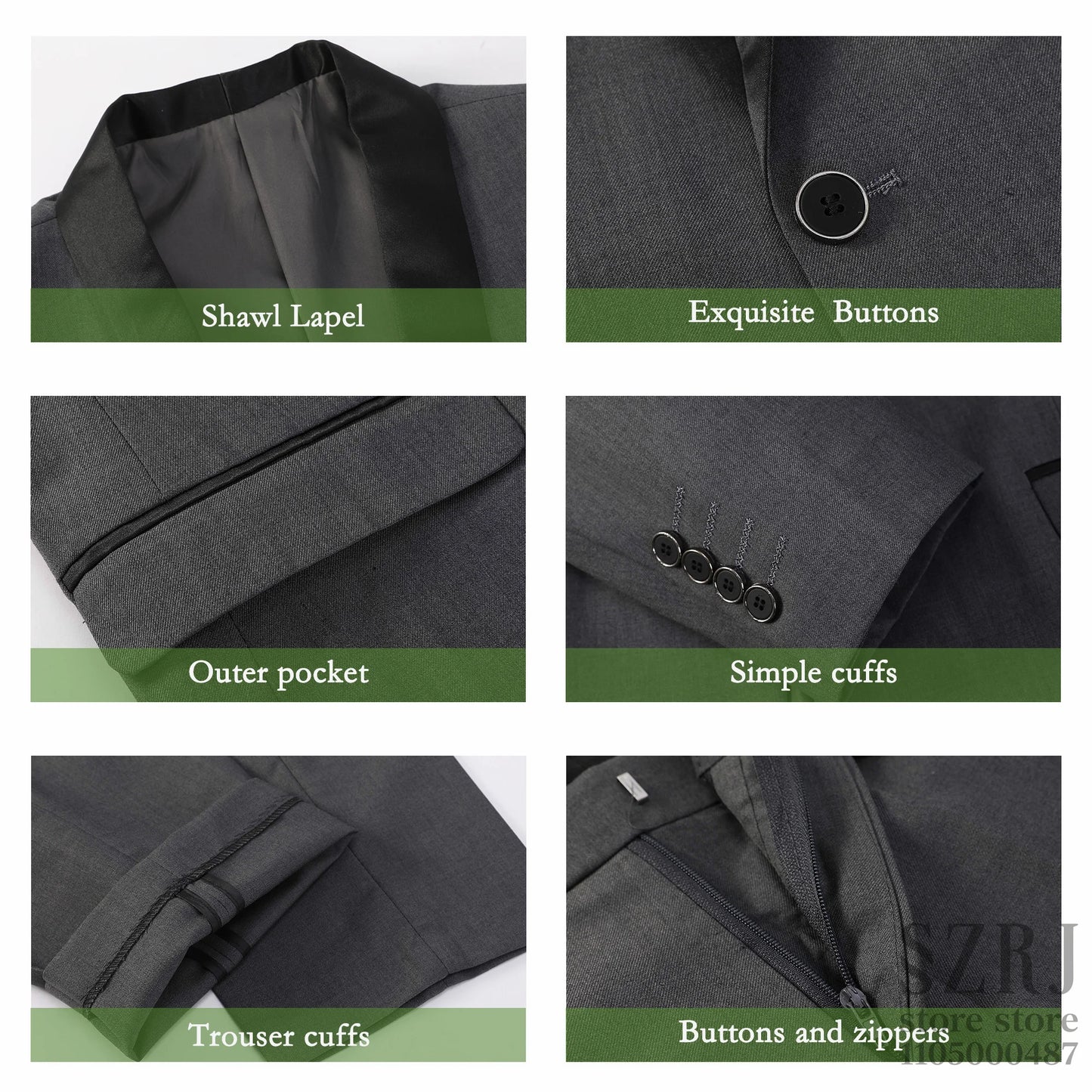 Men'S 4pcs Tuxedo Suit: Jacket, Vest, Dress Pants &Pocket Square