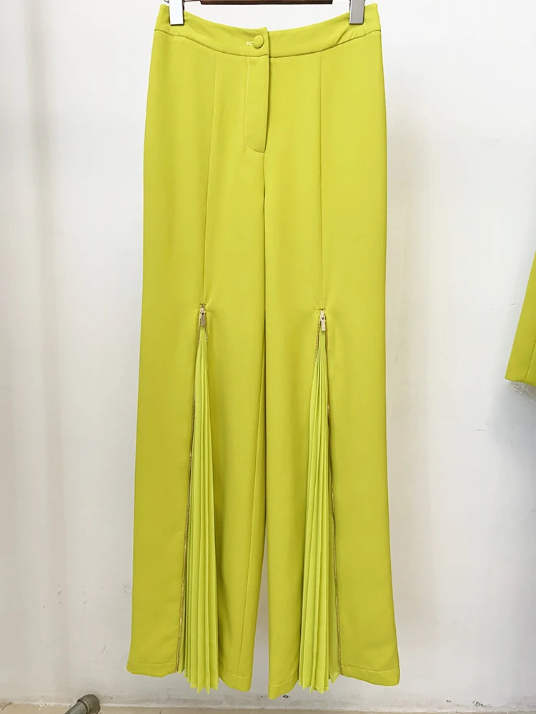 HIGH QUALITY Newest Fashion 2026 Designer Runway Suit Set Women's Belted Blazer Jacket Wide Leg Pleated Pants Set Two pieces