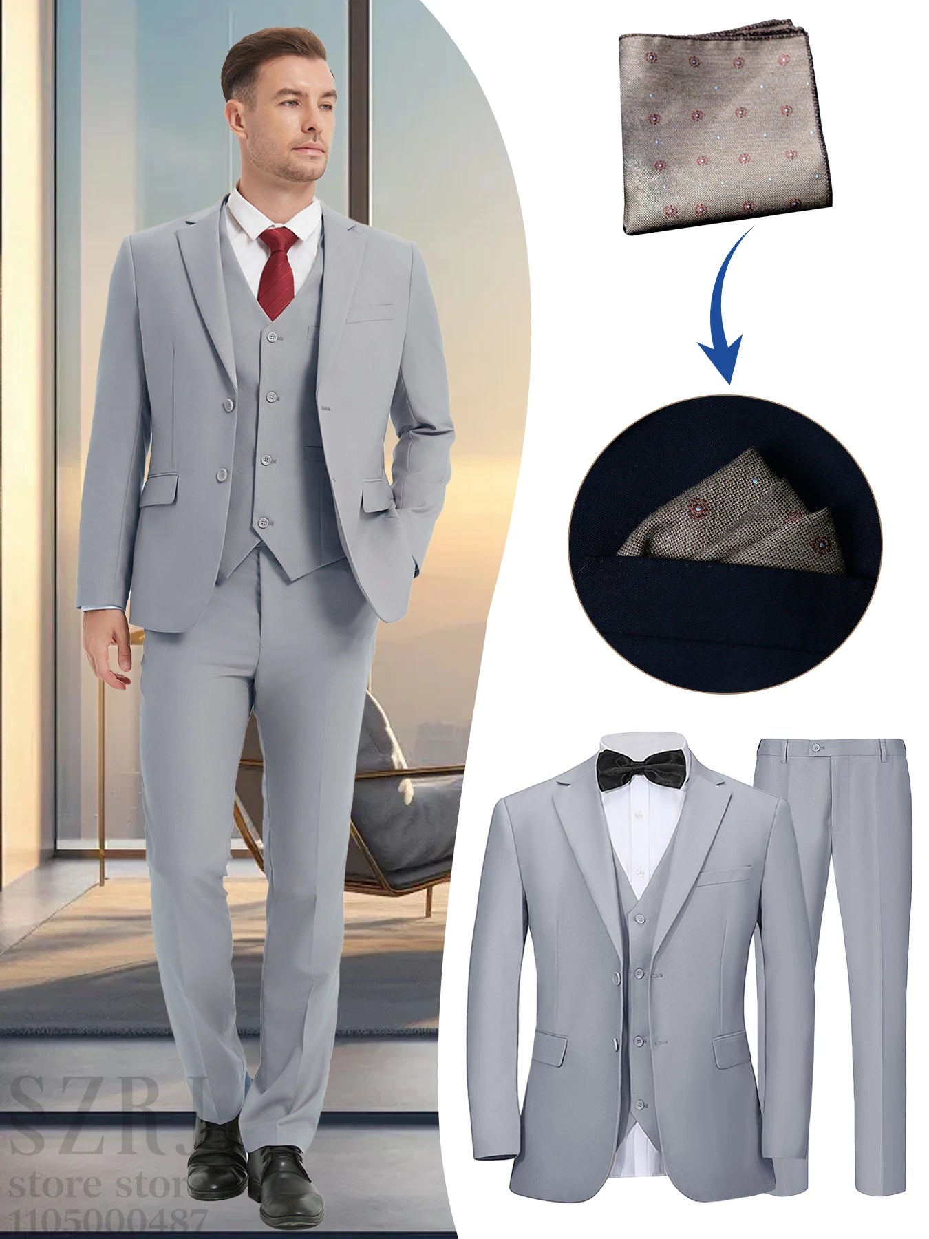 4pcs Classic Business Suit: Blazer, Vest, Pants, Pocket Square - Quality, Comfort, Stylish Lapel | Weddings/Parties/Business
