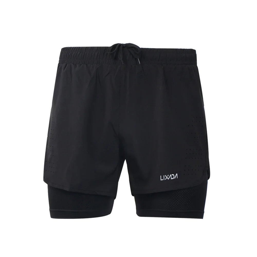 Men's 2-in-1 Running Shorts Quick Drying Breathable Active Training Exercise Jogging Cycle Shorts with Longer Liner