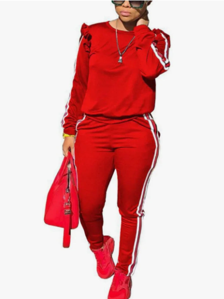Women's 2 Piece Outfits Ruffle Long Sleeve and Pants Sweatsuits Casual Set