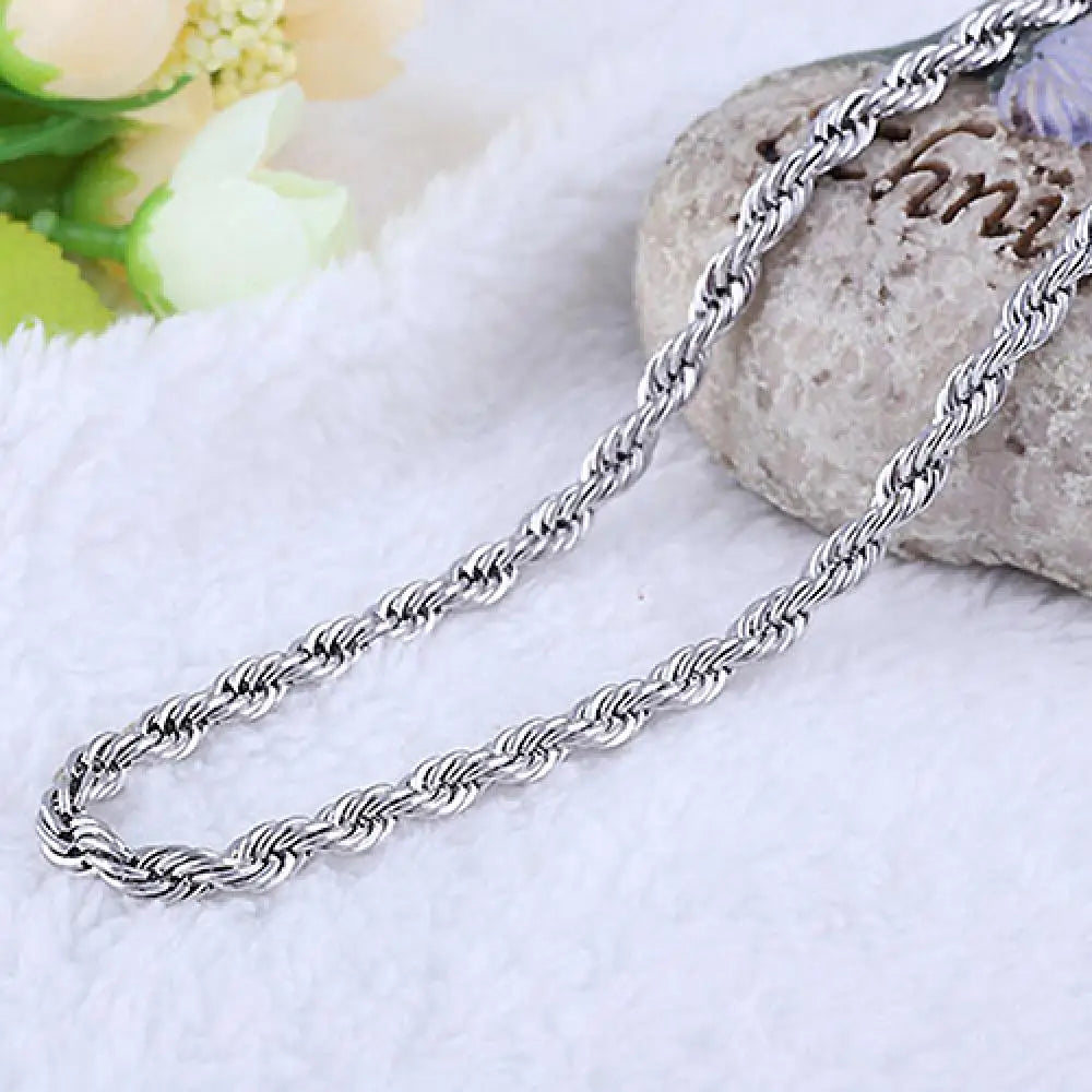 Silver 18/20/22/24 Inch 4mm Twisted Rope Chain Necklace For Women Man Fashion Wedding Charm Jewelry