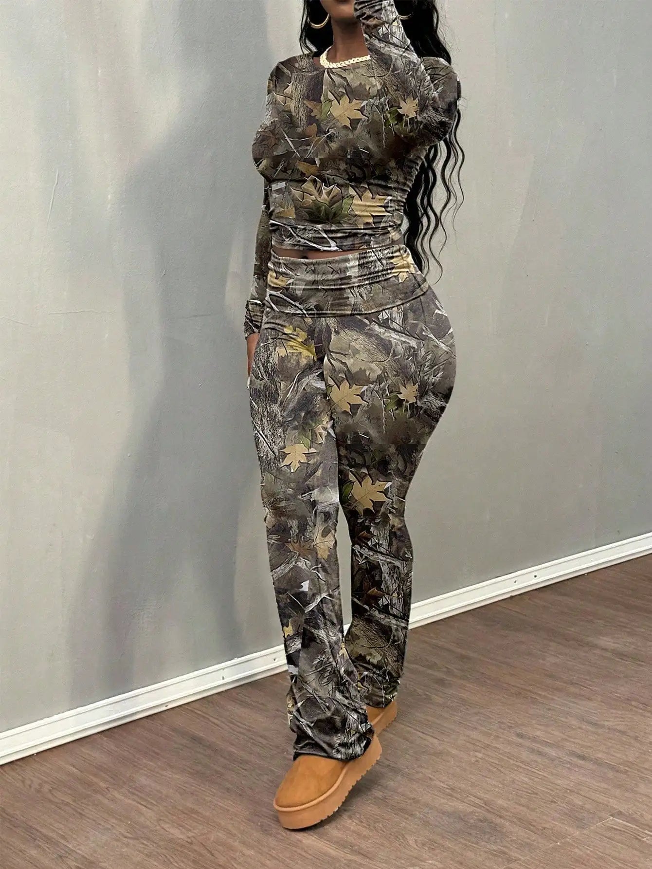 2025 Women's Sexy 2 Piece Outfit Long Sleeve Crop Top & Pants Set Clubwear Night Out Party Bodycon Matching Set