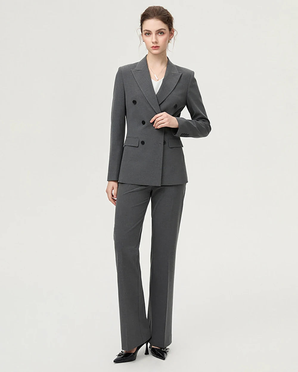 Fashion Classic Long Sleeved Triple-Breasted Women's Suit Luxury Business Jacket Two-Piece Set High-End And Elegant Slim Style