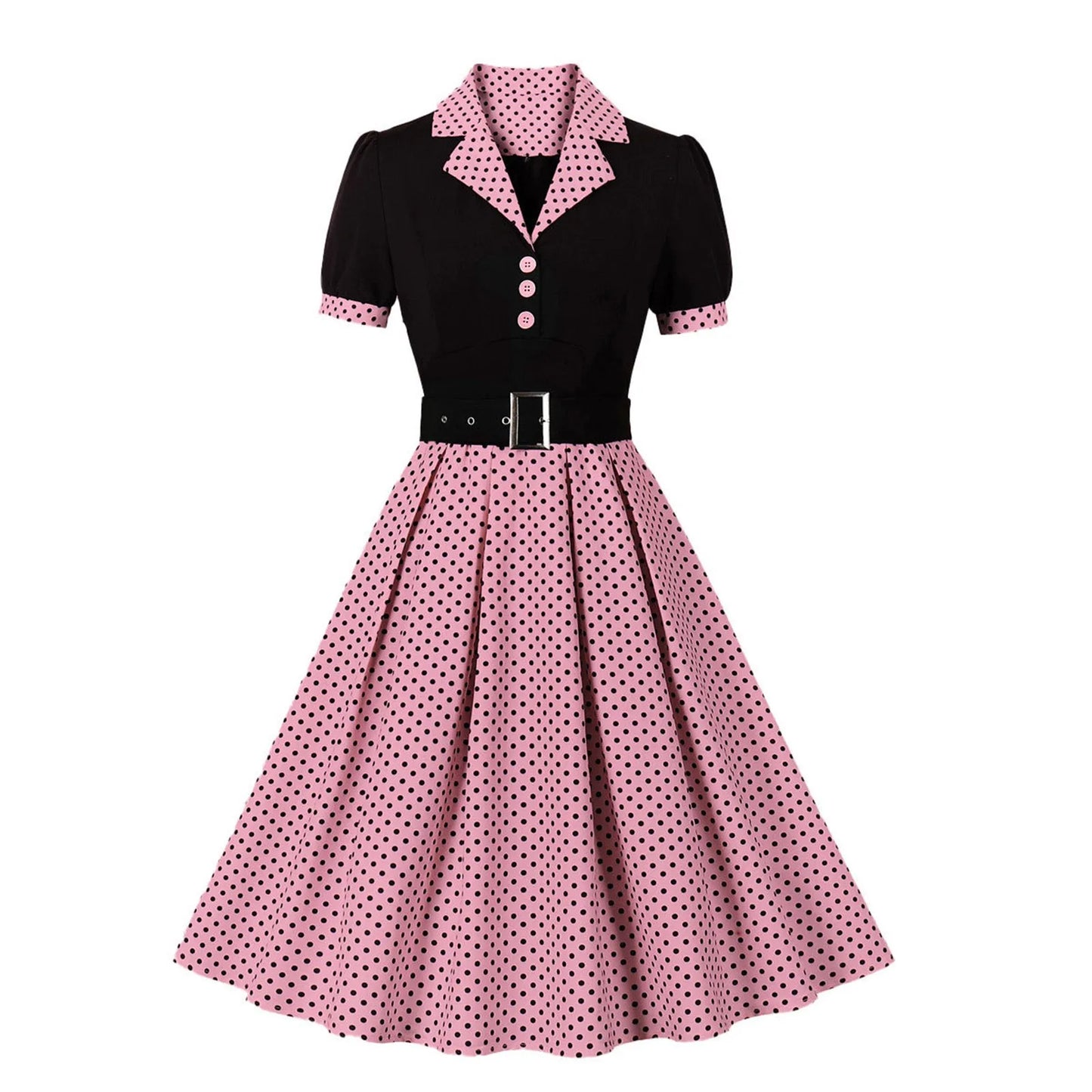 Women'S Vintage Polka Dot Lapel  Short-Sleeved Belt Dress Vestidos Mujer Veranoa 2025 Robe Femme Dress Women Women Clothing