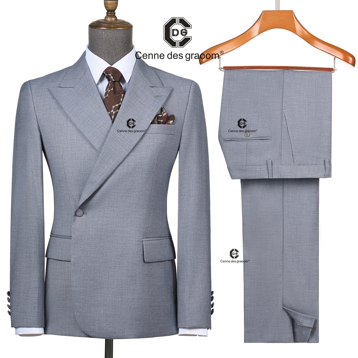 Cenne Des Graoom 2026 Beige Double Breasted 1 Button Men Suits With Peak Lapel Tailor-Made For Wedding Groom Meeting Office Wear