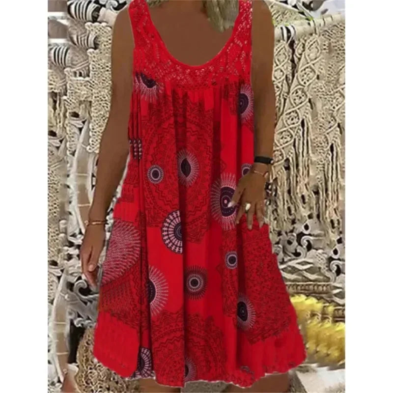 Digital printed off shoulder sexy camisole loose fitting dress lace casual dress  summer dress