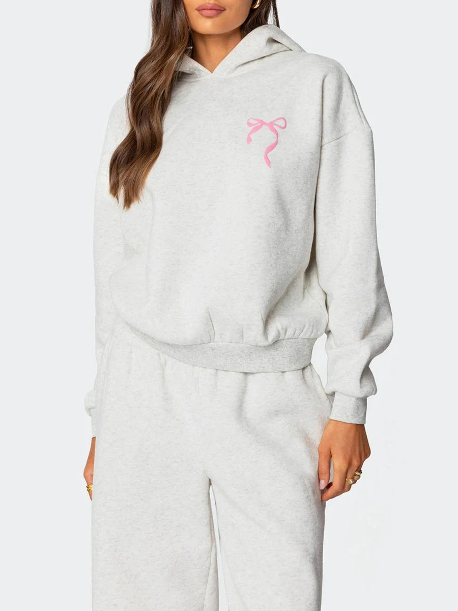 Women s 2 Piece Stylish Outfits Long Sleeve Floral Embroidered Sweatshirt Solid Color Jogger Pants Sets for Casual Wear