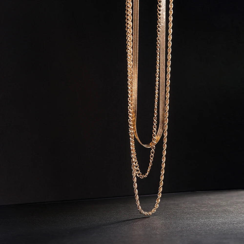 14k Gold Plated Chain Layered Necklace Separated Set for Women Statement Golden Metalic Waterproof Collar Necklace Jewelry Gift