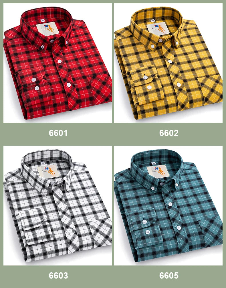 Men Cotton Casual Shirts Plus Size Long Sleeve Striped Plaid Man's Clothing Daily Easy Care Fashion Business Dress Smart Shirts