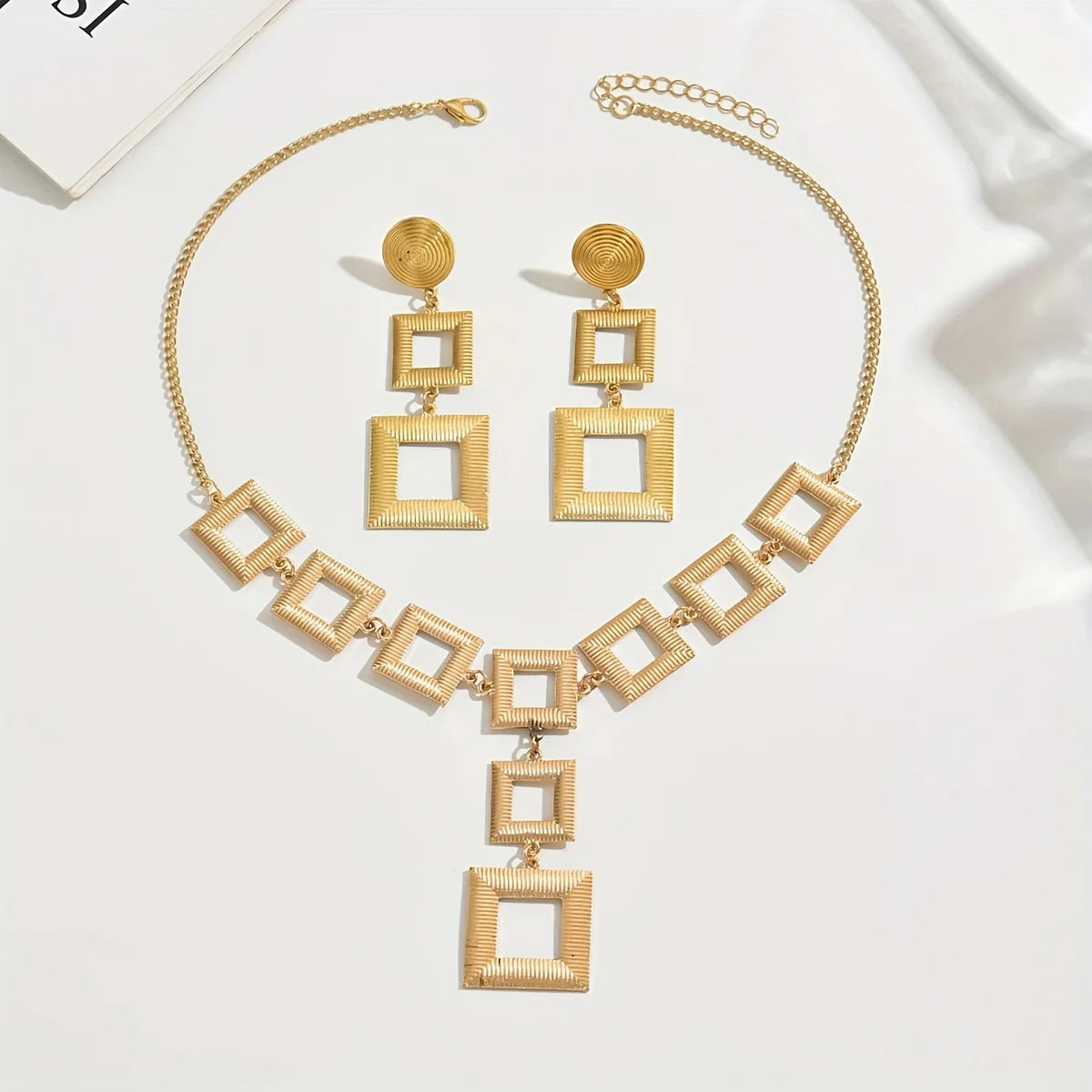 Lxalry 14K Gold Geometric Set, Electroplated Necklace & Earrings, Hypoallergenic 316L, Gift For Everyday Chic To Evening Glamour