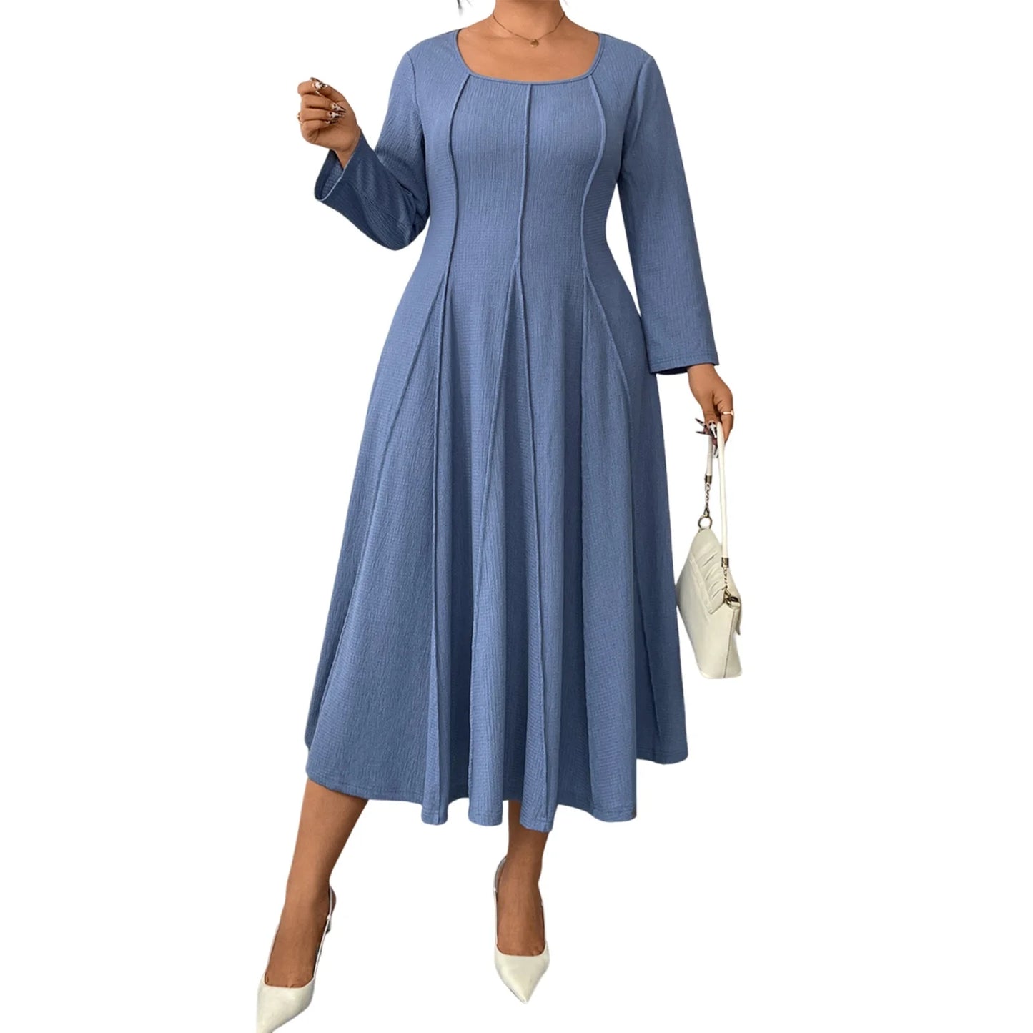 Women s Plus Size Maxi Dress with V-Neck and Floral Print Elegant Long Sleeve A-Line Dress for Casual and Workwear