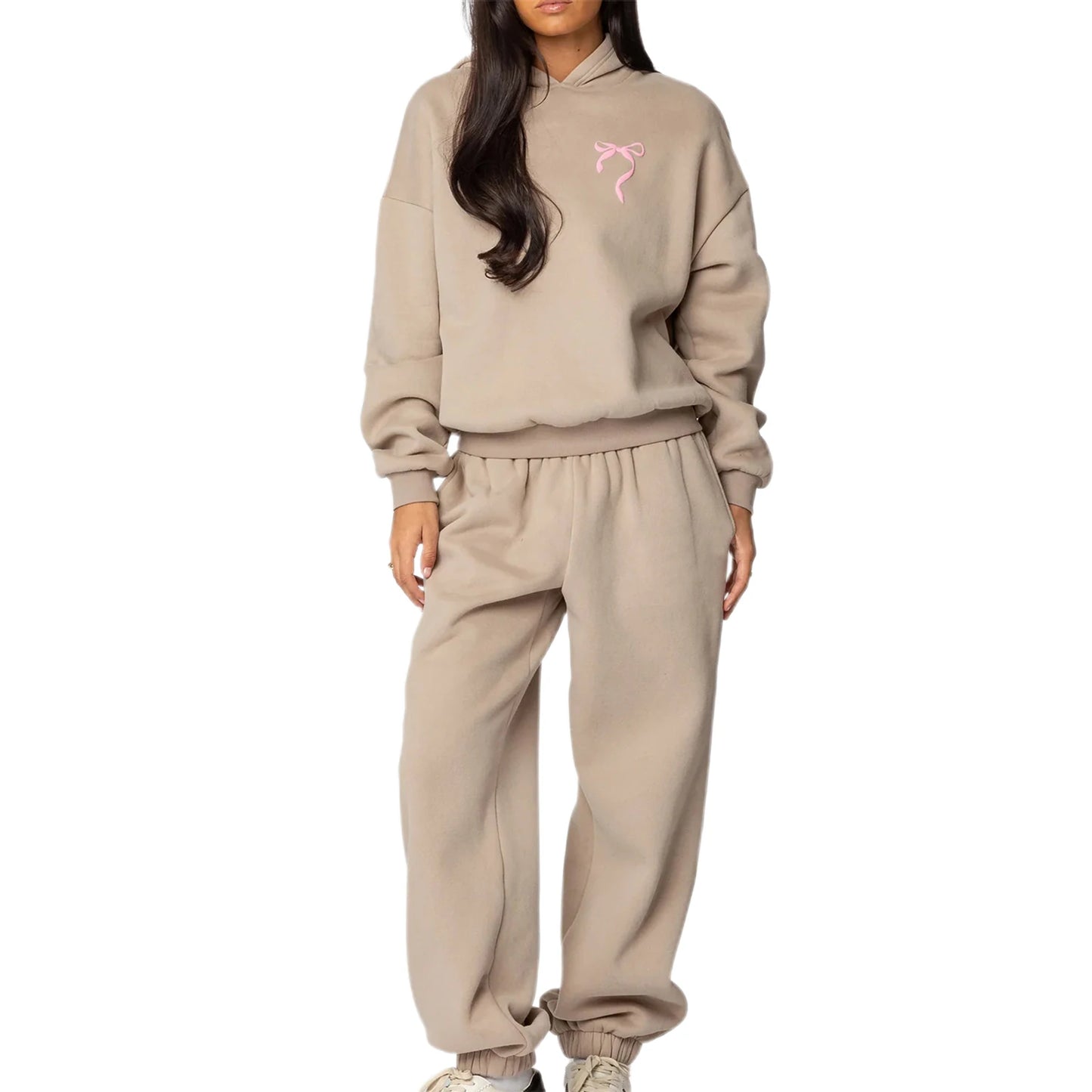 Women s 2 Piece Stylish Outfits Long Sleeve Floral Embroidered Sweatshirt Solid Color Jogger Pants Sets for Casual Wear