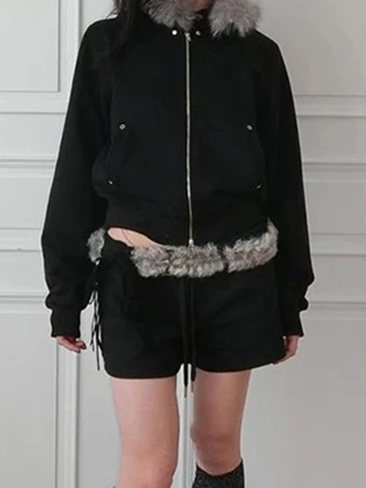 Women s Winter Warm Hooded Coat with Faux Fur Trim Long Sleeve Zipper Hoodie Jacket with 2 Pockets and Plush Lining