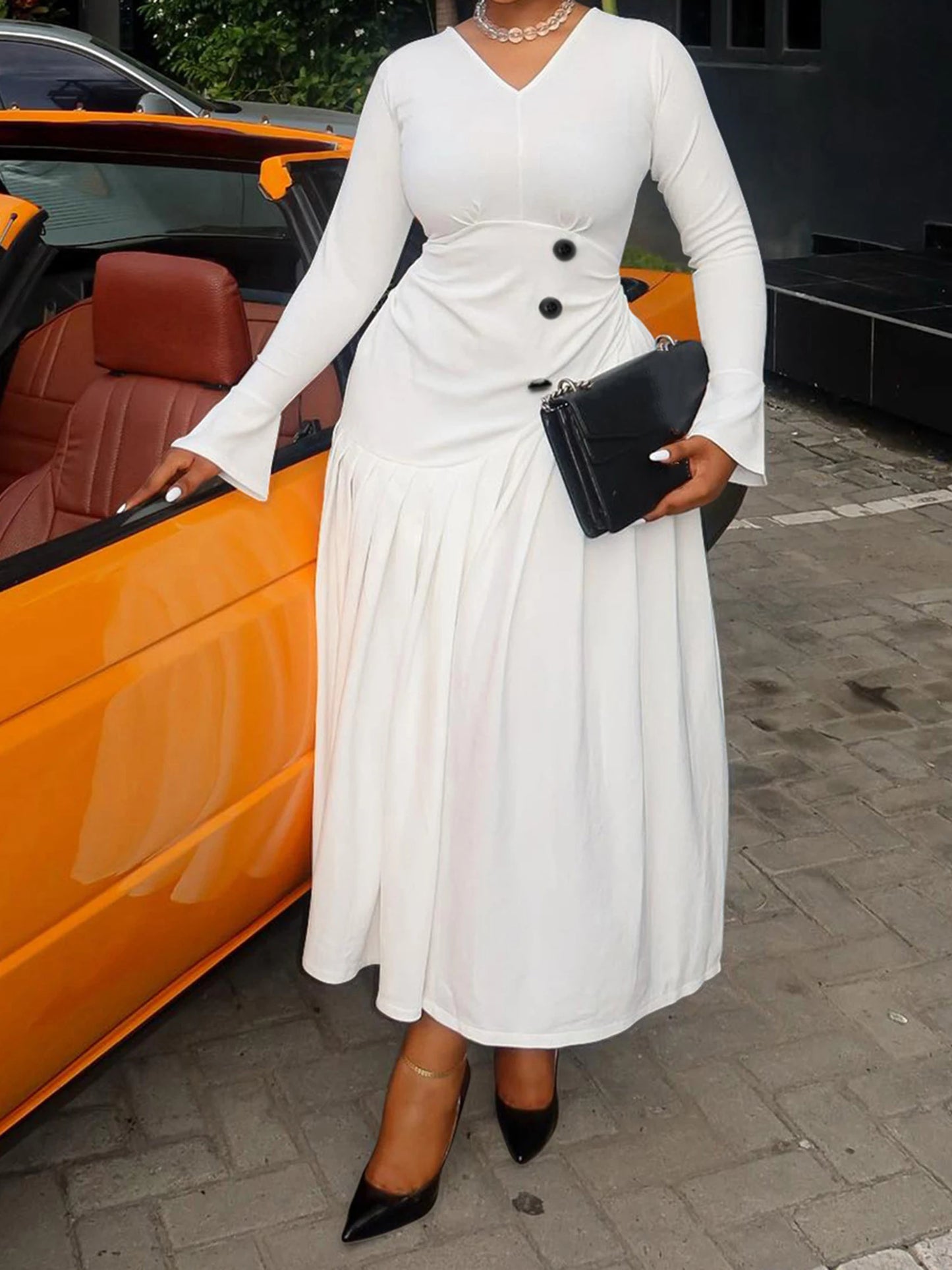 Women s Plus Size Maxi Dress with Short Sleeves and Empire Waist Detail Elegant Long Flowy Dress for Special Occasions