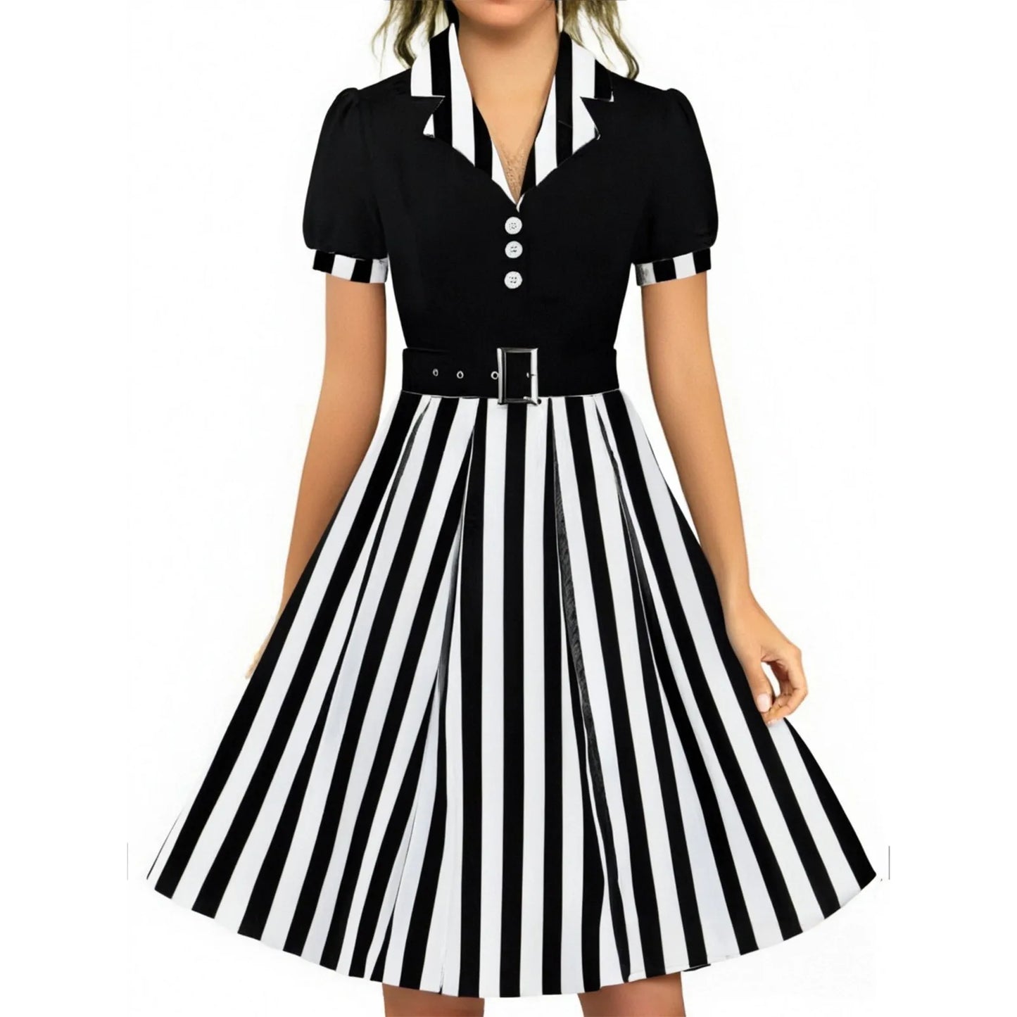 Women'S Vintage Polka Dot Lapel  Short-Sleeved Belt Dress Vestidos Mujer Veranoa 2025 Robe Femme Dress Women Women Clothing