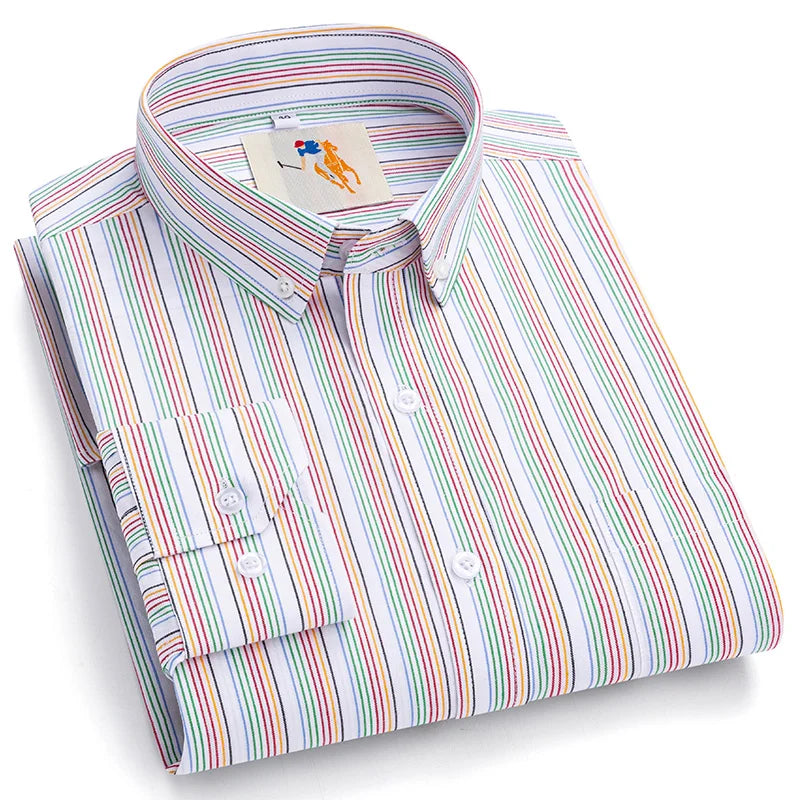 Men Cotton Casual Shirts Plus Size Long Sleeve Striped Plaid Man's Clothing Daily Easy Care Fashion Business Dress Smart Shirts
