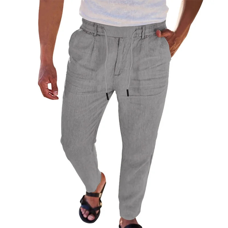 Men s Lightweight Linen Trousers with Adjustable Drawstring Waistband and Straight Leg Design for Comfortable Summer Wear